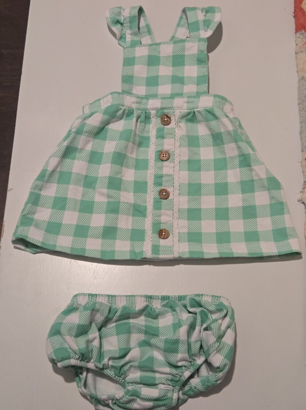 Wonder Natio Mint Green/White Gingham Dress/Bloomers Matching Set 12M